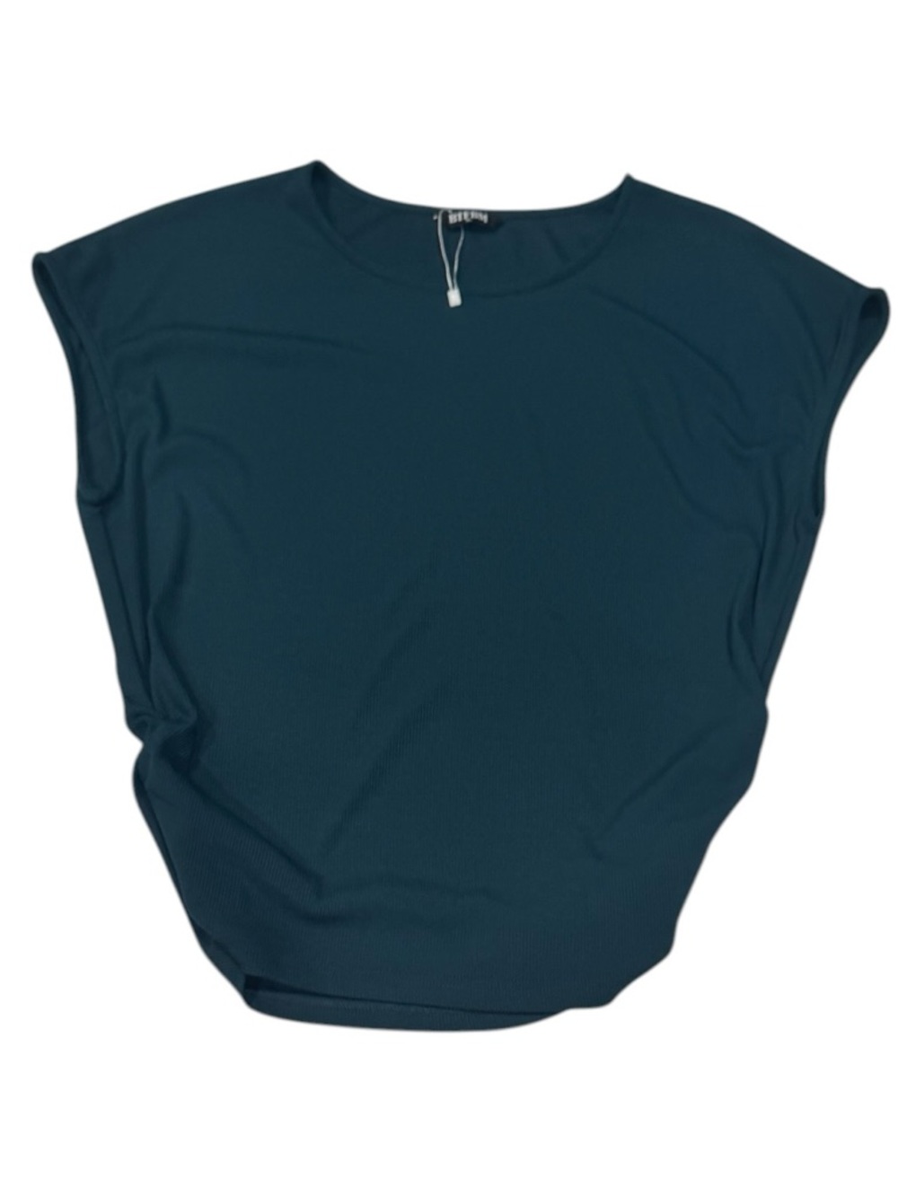 NWOT BTFBM Ribbed  Ruched Short Cap Sleeve Stretchy Knit Forest Green Top NWT XL